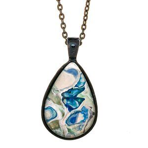 Handmade Fluid Art Necklace Blue & White